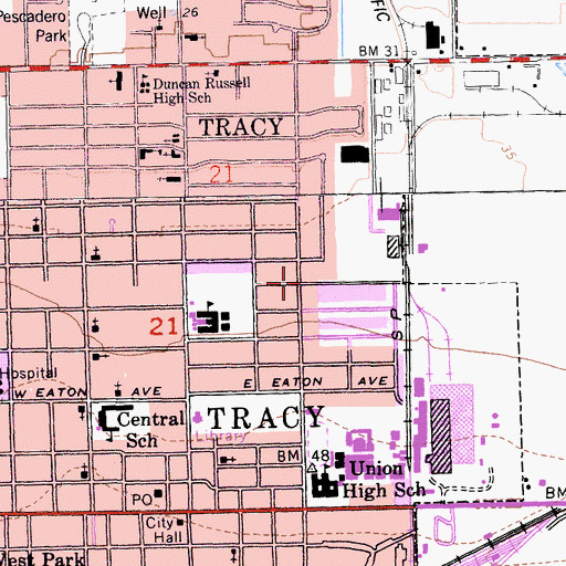 Topographic Map of First United Methodist Church, CA
