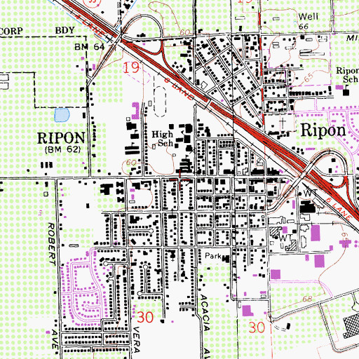 Topographic Map of Ripon Branch Stockton-San Joaquin County Public Library, CA