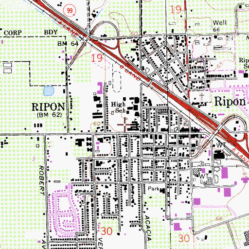 Topographic Map of Ripon Elementary School, CA