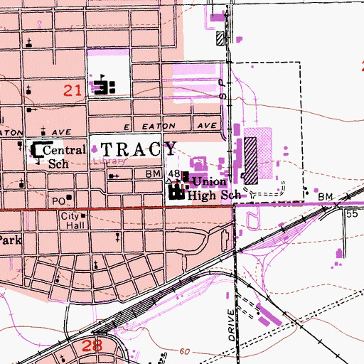 Topographic Map of Tracy Adult School, CA