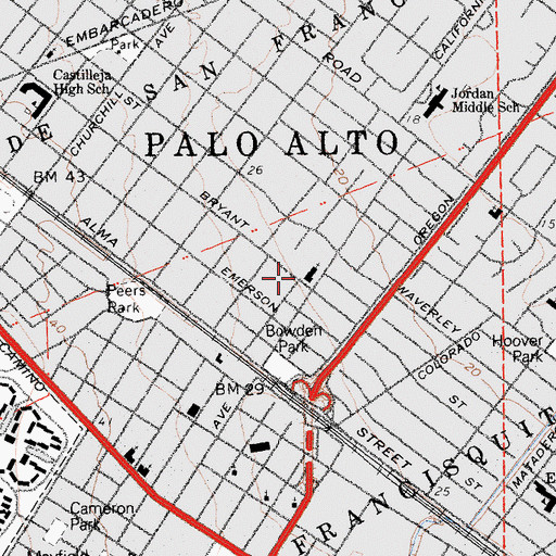 Topographic Map of First Baptist Church, CA