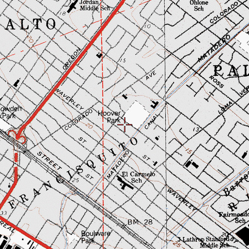 Topographic Map of Hoover Park, CA