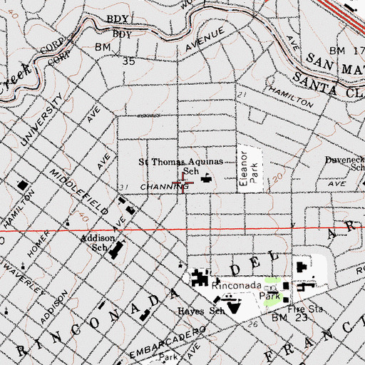 Topographic Map of Saint Albert the Great Roman Catholic Church, CA