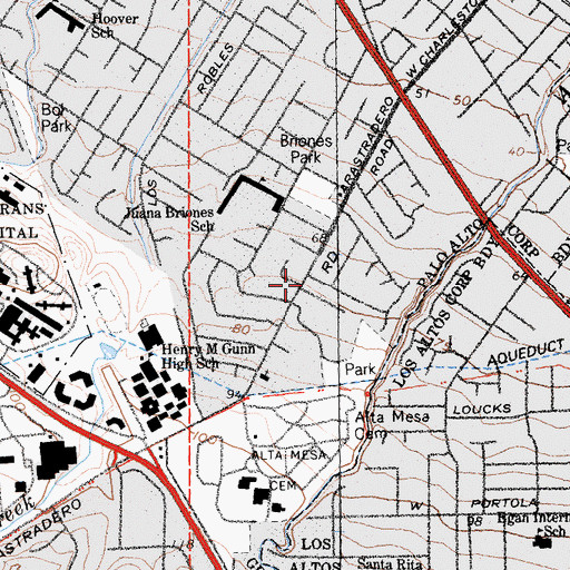 Topographic Map of Terman Park Branch Palo Alto City Library, CA