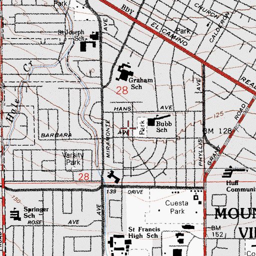 Topographic Map of Bubb Park, CA