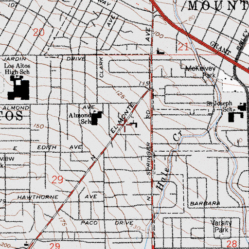 Topographic Map of Canterbury Christian School, CA