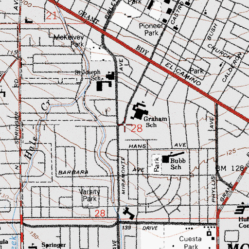 Topographic Map of Graham School Park, CA