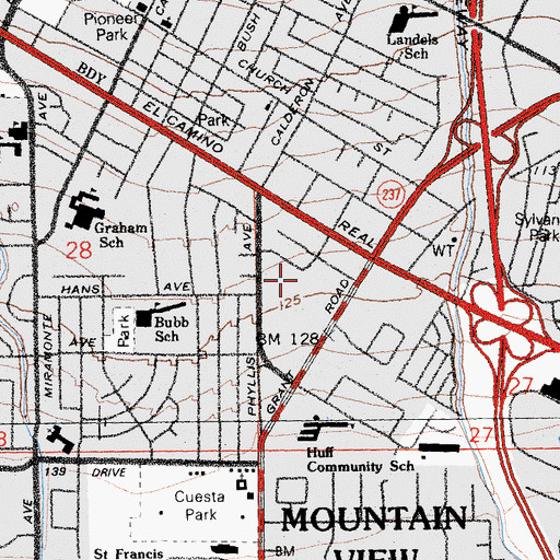 Topographic Map of Grant Road Plaza Shopping Center, CA