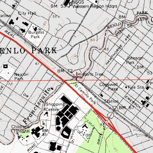 Topographic Map of Hopkins Creekside Park, CA