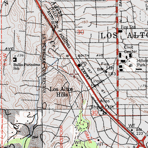 Topographic Map of Lincoln Park, CA