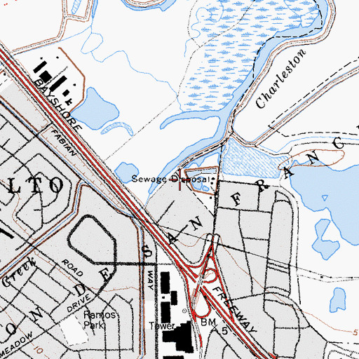 Topographic Map of Los Altos Sewage Disposal Plant, CA