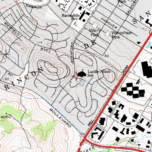 Topographic Map of Lucille M Nixon Elementary School, CA