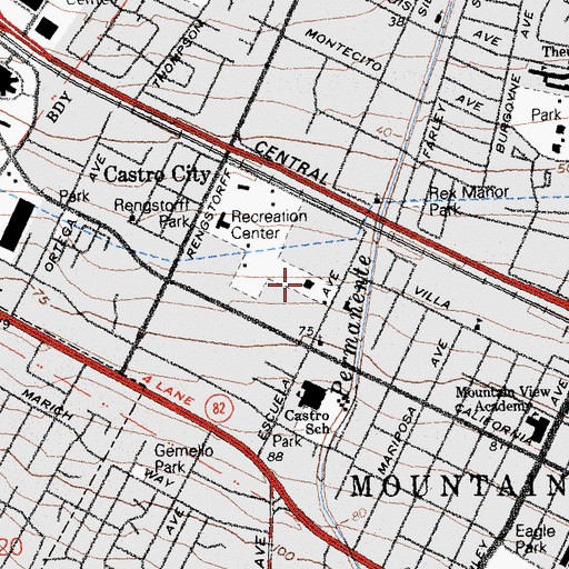 Topographic Map of Mountain View Senior Citizens Center, CA