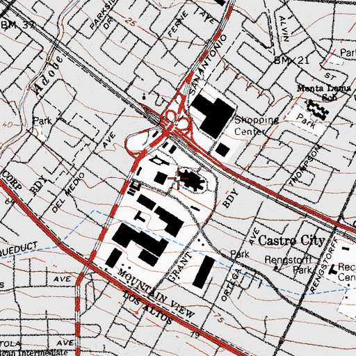 Topographic Map of Old Mill Specialty Shopping Center, CA