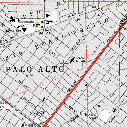 Topographic Map of Palo Alto Unified School District Instructional Material Center, CA