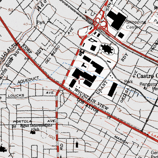 Topographic Map of San Antonio Shopping Center, CA