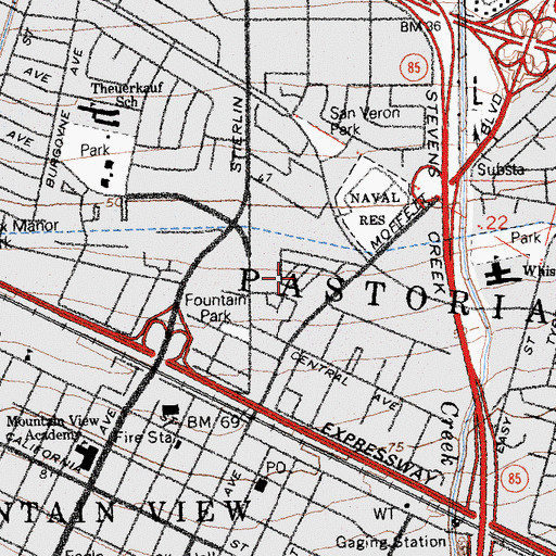 Topographic Map of Travelodge Mobile Home Park, CA