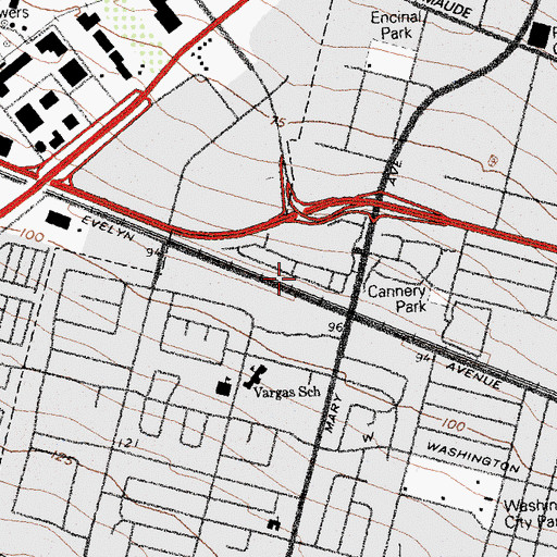 Topographic Map of Mary Manor Mobile Estates, CA