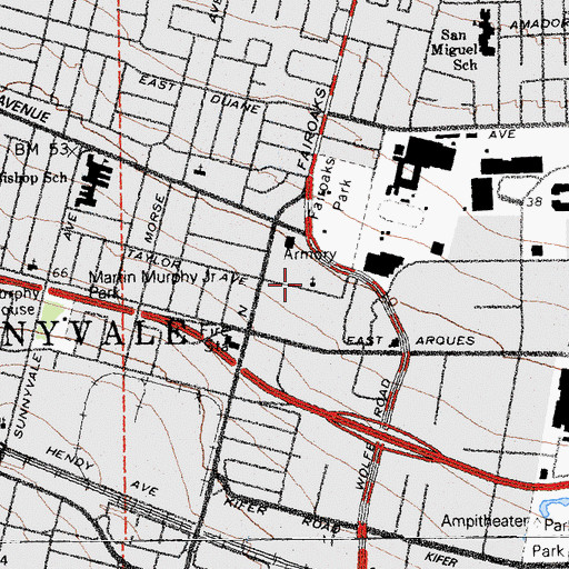 Topographic Map of Sunnyvale New Life Center Pentecostal Church of God, CA