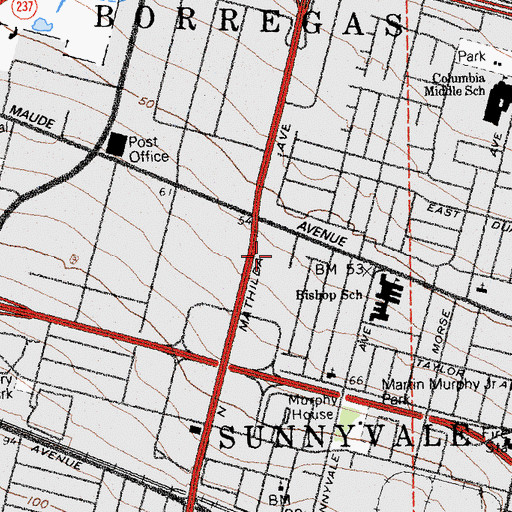 Topographic Map of Sunnyvale Square Shopping Center, CA