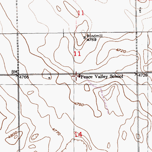 Topographic Map of Peace Valley School, CO
