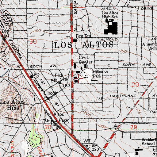 Topographic Map of Hillview Park, CA