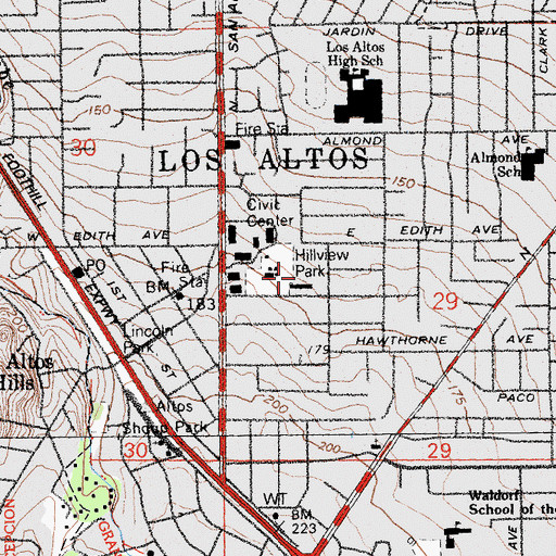 Topographic Map of Hillview Senior Citizen Center, CA