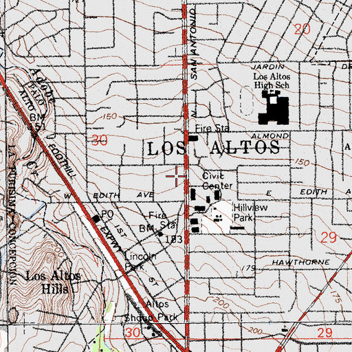 Topographic Map of Los Altos City Hall, CA