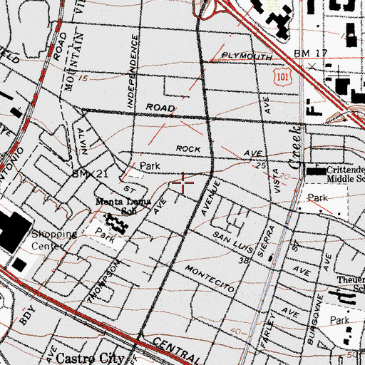 Topographic Map of Mountain View Alpha Beta Shopping Center, CA