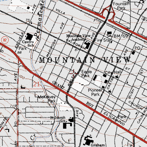 Topographic Map of Mountain View Chinese Christian Church, CA