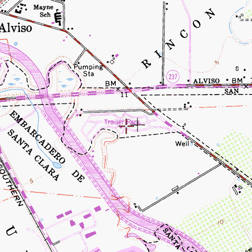 Topographic Map of San Jose Mobile Home Park, CA