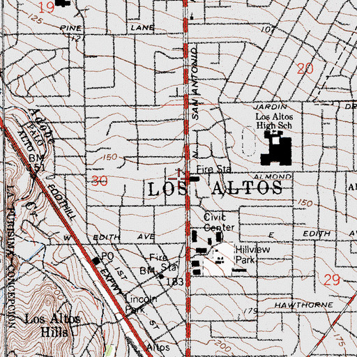 Topographic Map of Santa Clara County Fire Department Los Altos Station, CA