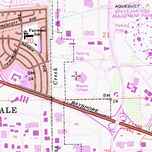 Topographic Map of Mission College, CA