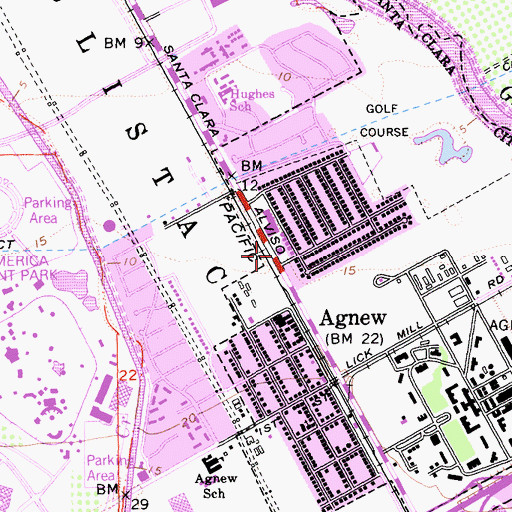 Topographic Map of Agnew Post Office, CA