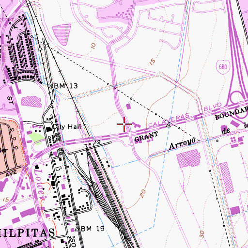 Topographic Map of Milpitas Community Library, CA