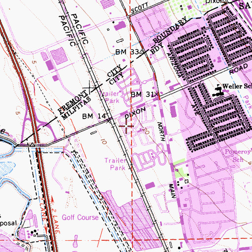 Topographic Map of Milpitas Mobile Home Park, CA