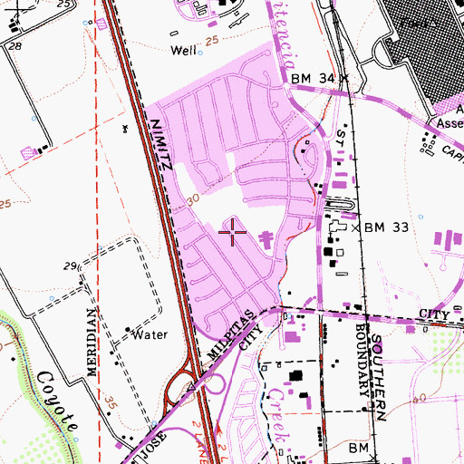 Topographic Map of Pearl Zanker Elementary School, CA