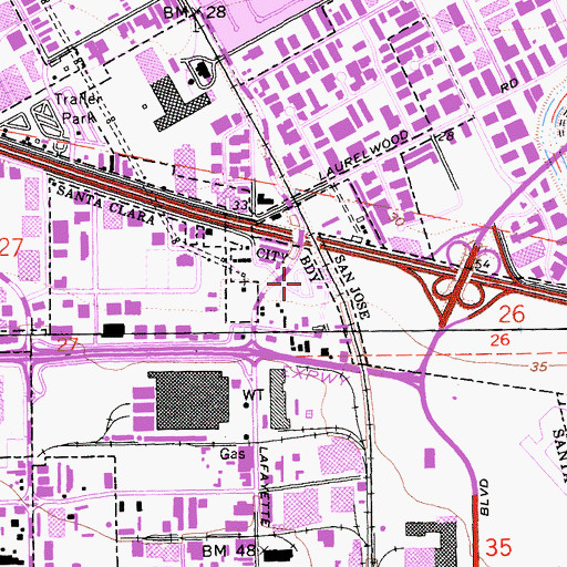 Topographic Map of Santa Clara Trailer Village, CA
