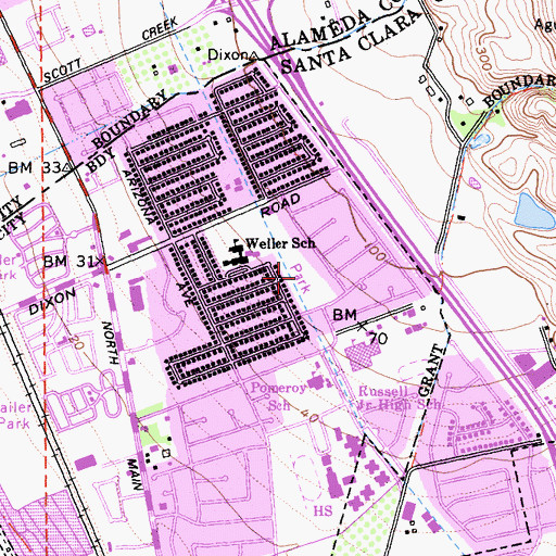 Topographic Map of Sunnyhills Park, CA