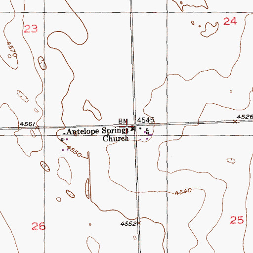 Topographic Map of Antelope Springs Church, CO