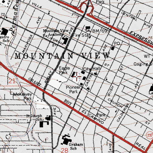 Topographic Map of First Presbyterian Church (historical), CA