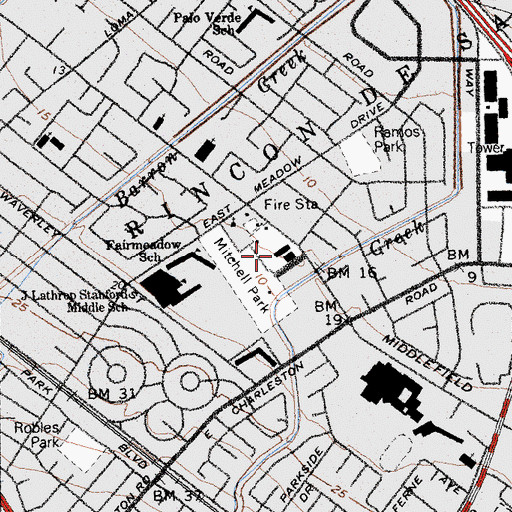 Topographic Map of Mitchell Park Branch Palo Alto City Library, CA