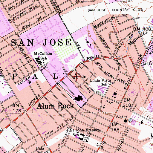 Topographic Map of Alum Rock Covenant Church, CA