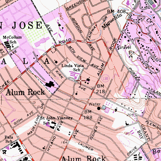 Topographic Map of Alum Rock United Methodist Church, CA