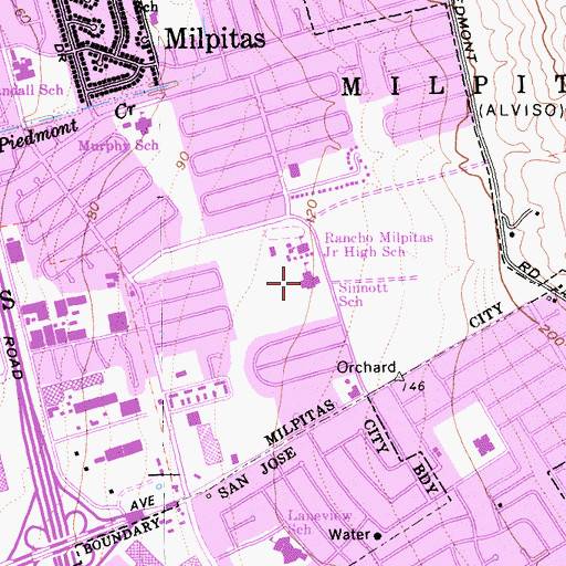 Topographic Map of John Sinnott Elementary School, CA
