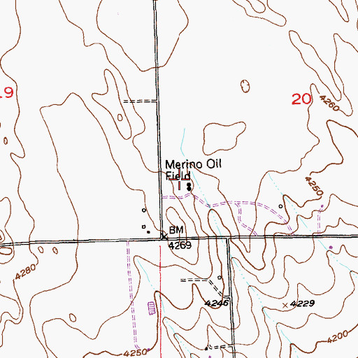 Topographic Map of Merino Oil Field, CO