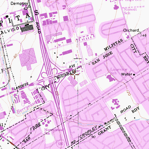 Topographic Map of Milpitas Mall Shopping Center, CA