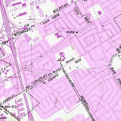 Topographic Map of Morrill Middle School, CA
