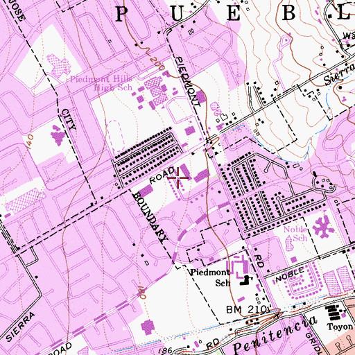 Topographic Map of Piedmont Hills Shopping Center, CA