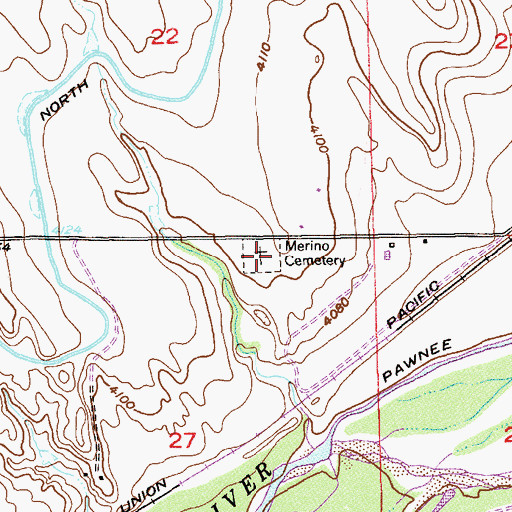 Topographic Map of Merino Cemetery, CO